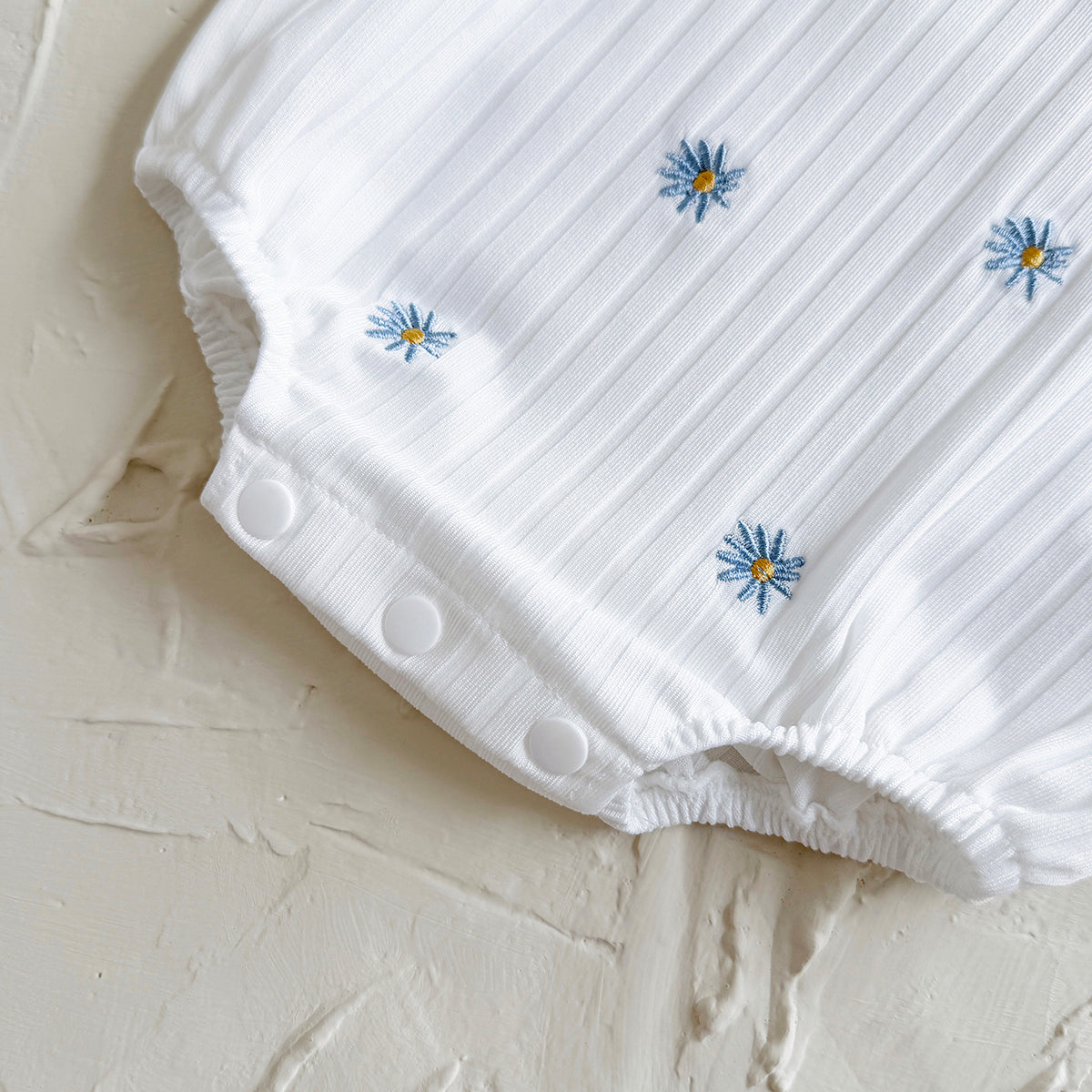 Summer White Romper with Blue Floral Print for Baby Girls