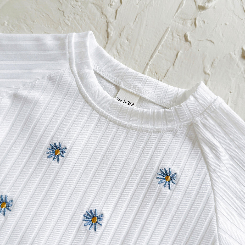 Summer White Romper with Blue Floral Print for Baby Girls