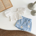 Summer White Embroidery Top & Blue Embroidered Pants