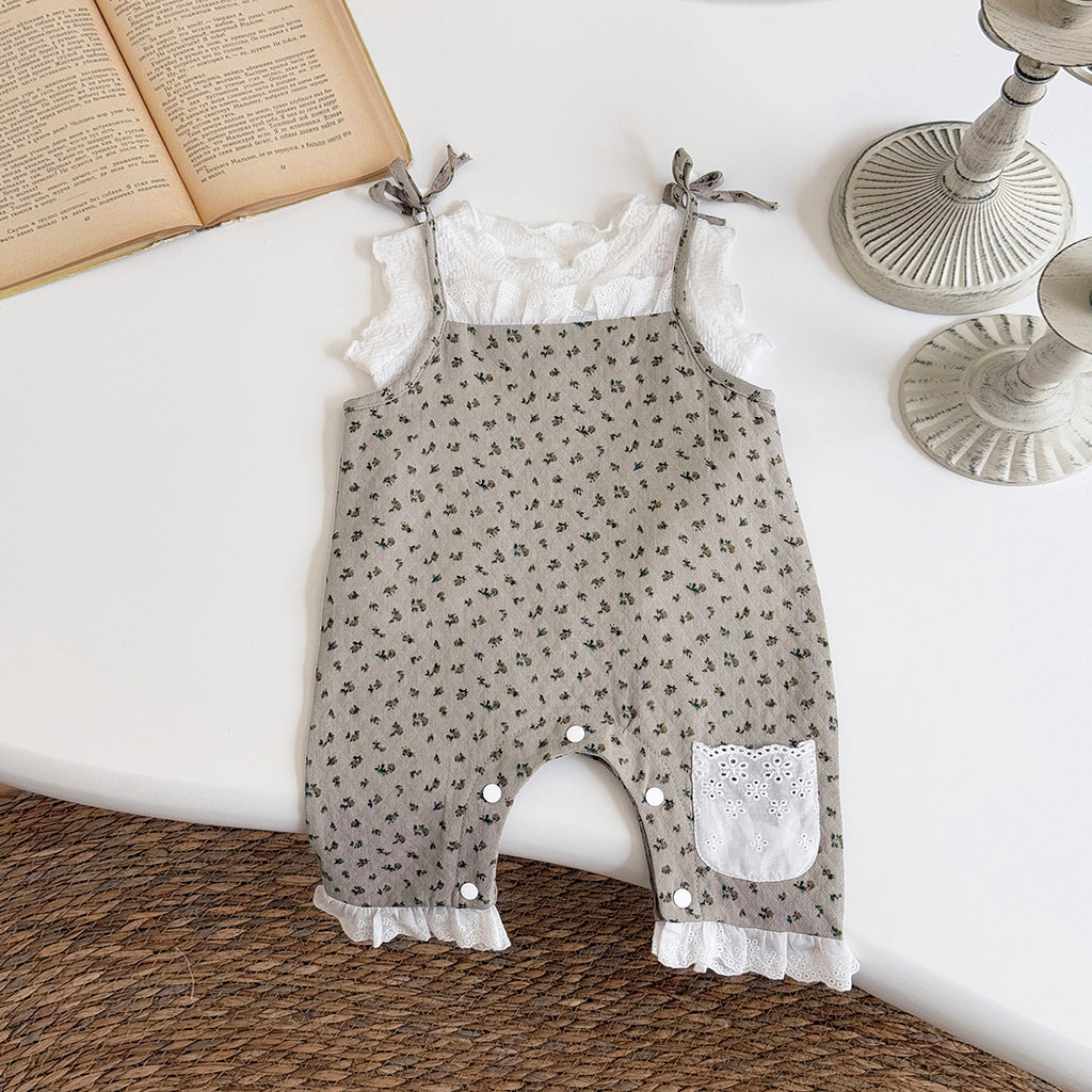 Summer White Top & Brown Floral Overalls Set