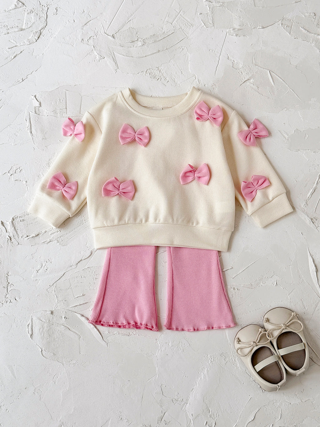 Baby Girl Pink Bow Long Sleeve Top and Flared Pants 2-Piece Set