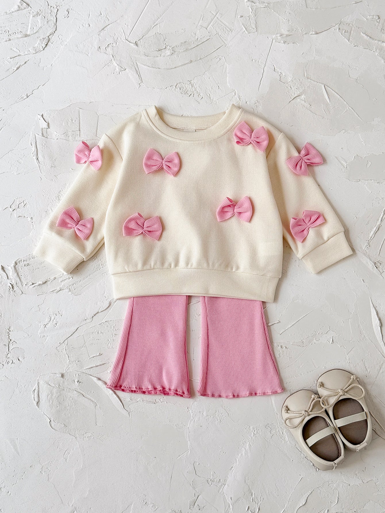 Baby Girl Pink Bow Long Sleeve Top and Flared Pants 2-Piece Set