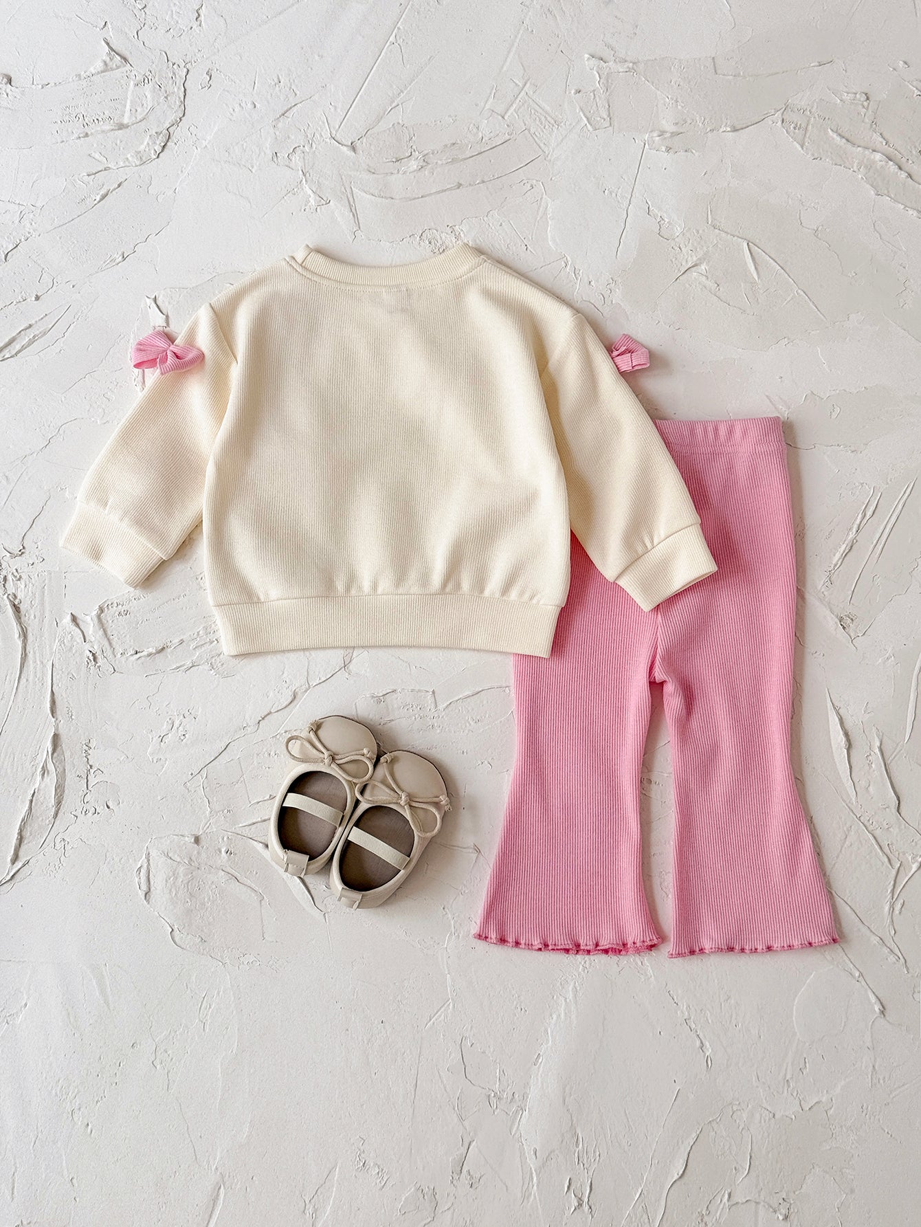 Baby Girl Pink Bow Long Sleeve Top and Flared Pants 2-Piece Set