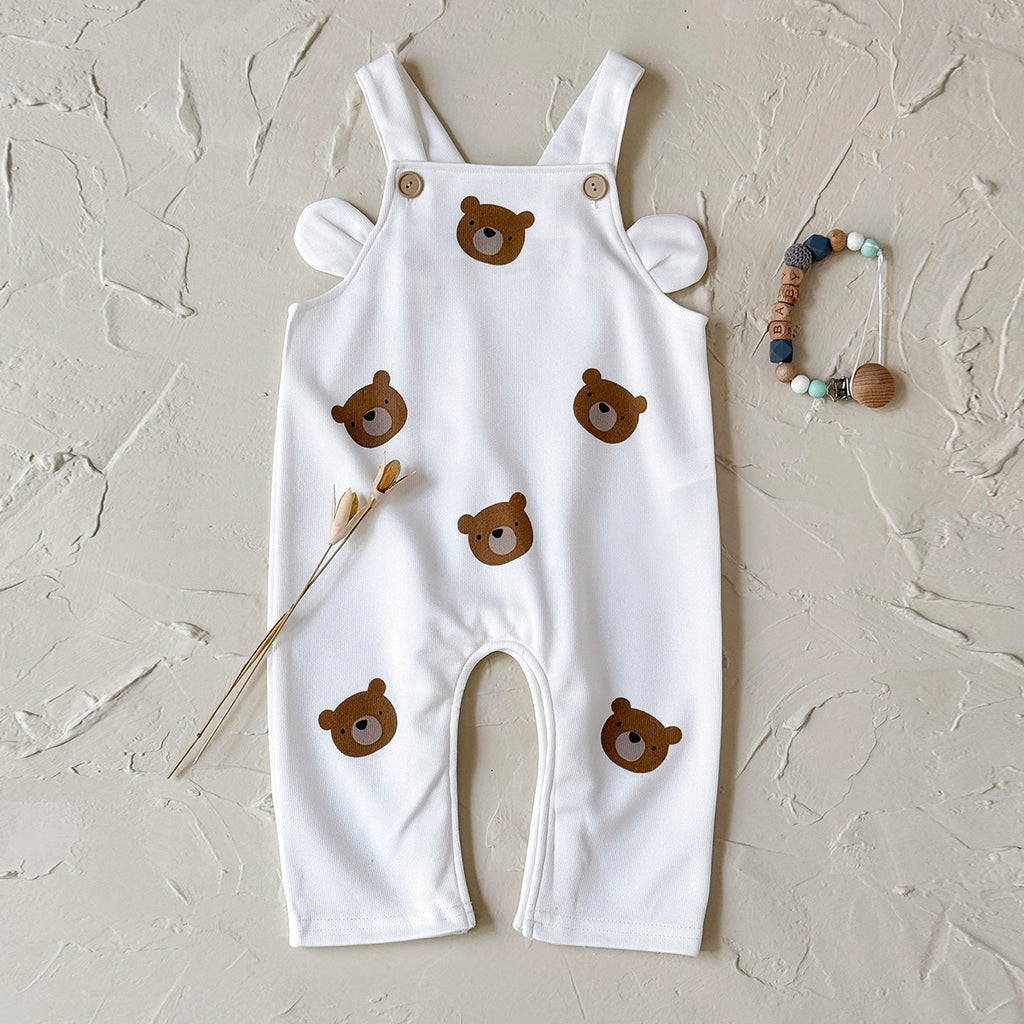 Baby Bear Print Suspender Overalls Casual Spring Autumn Romper 0-18 Months Old