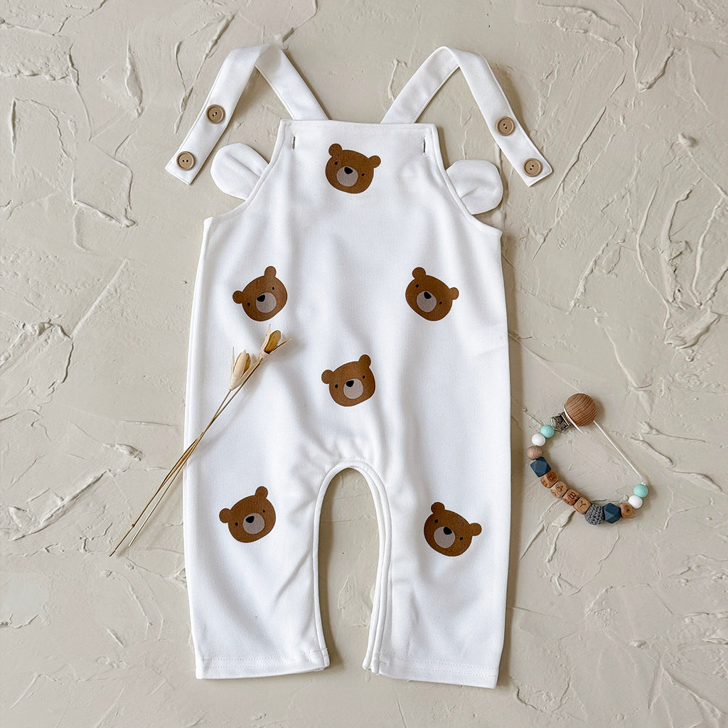 Baby Bear Print Suspender Overalls Casual Spring Autumn Romper 0-18 Months Old