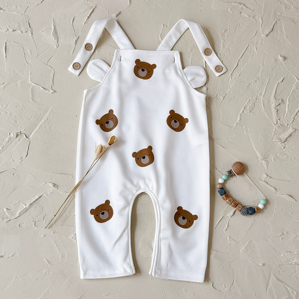 Baby Bear Print Suspender Overalls Casual Spring Autumn Romper 0-18 Months Old