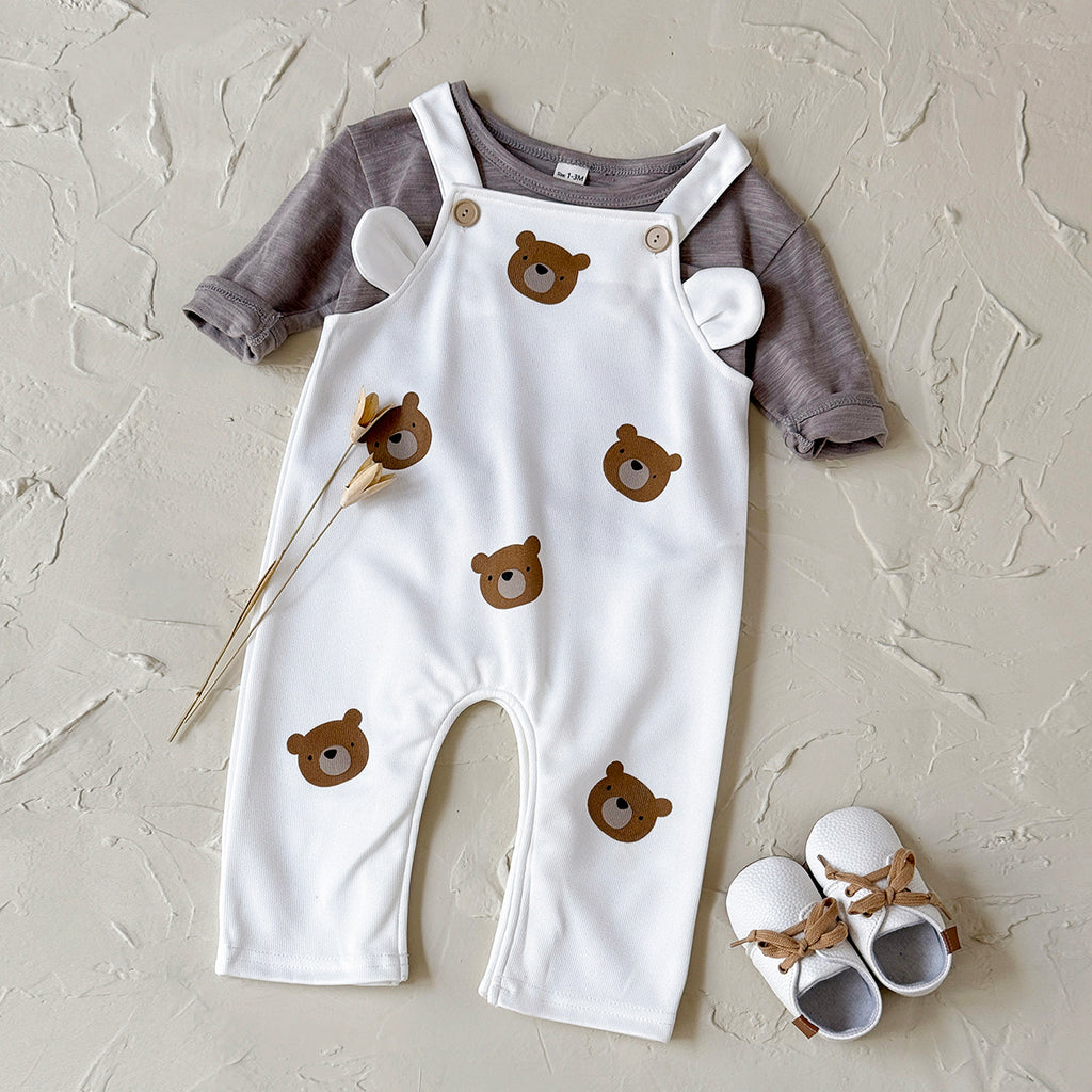 Baby Bear Print Suspender Overalls Casual Spring Autumn Romper 0-18 Months Old