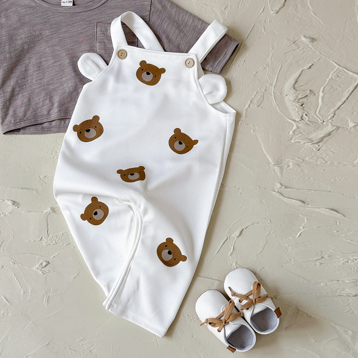 Baby Bear Print Suspender Overalls Casual Spring Autumn Romper 0-18 Months Old