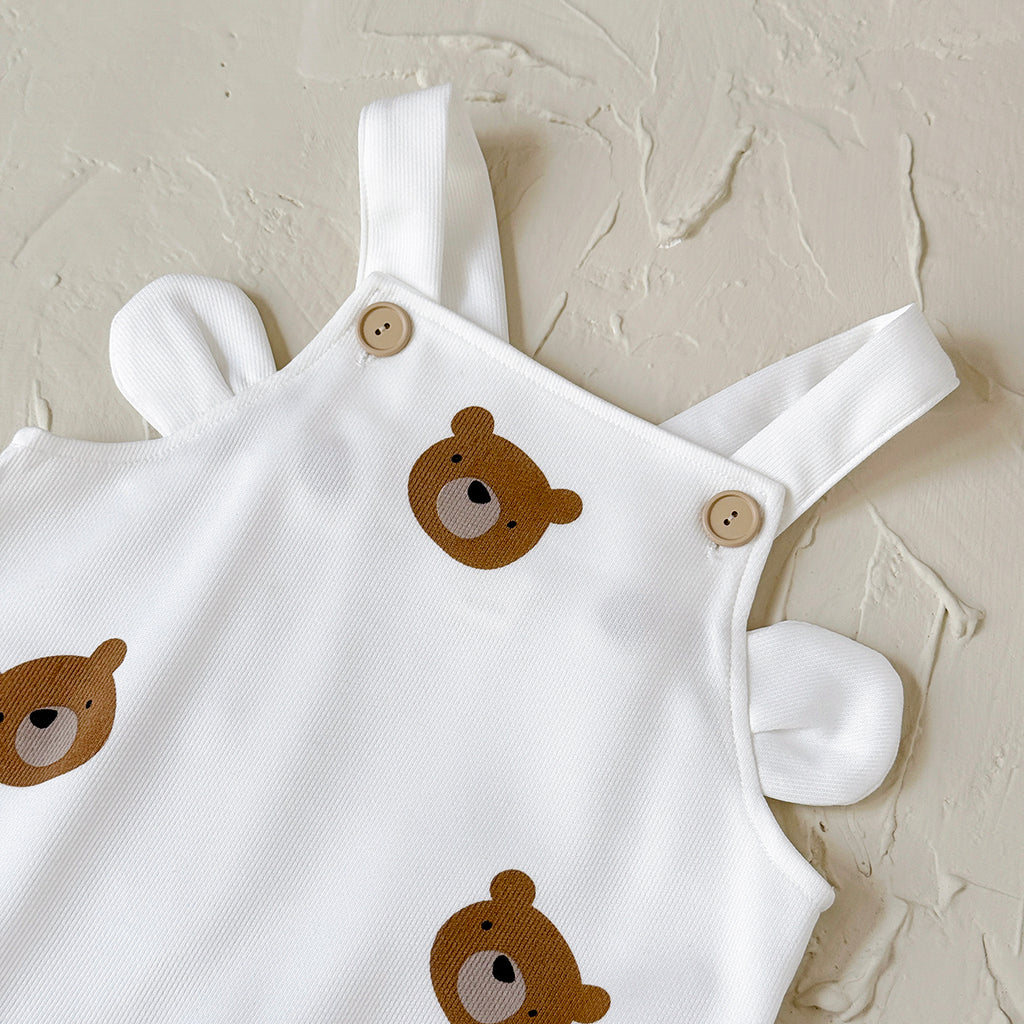 Baby Bear Print Suspender Overalls Casual Spring Autumn Romper 0-18 Months Old