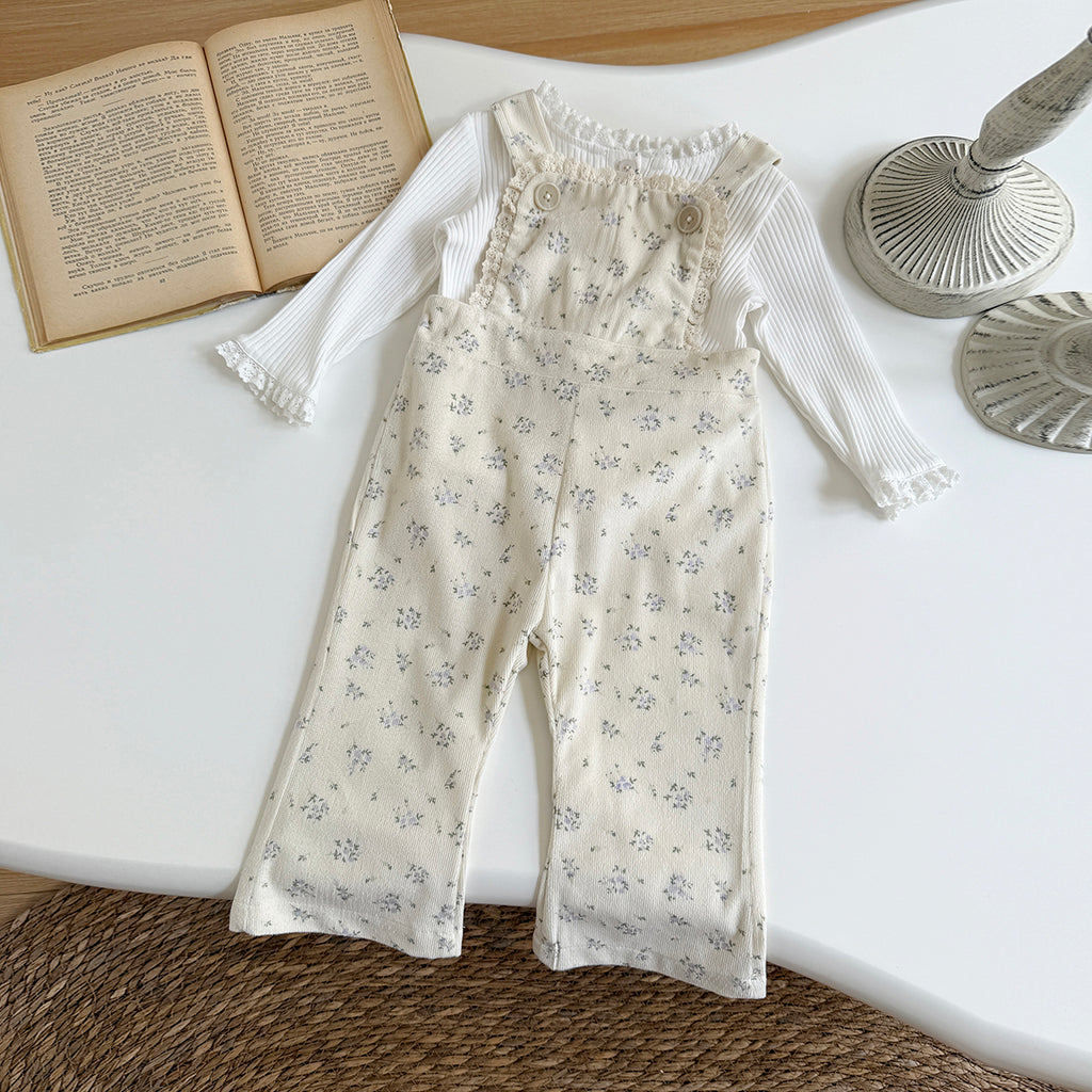 Baby Girl Floral Print Suspender Overalls Casual Spring Autumn Pants 0-3 Years Old