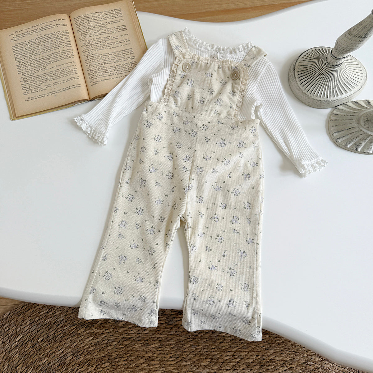 Baby Girl Floral Print Suspender Overalls Casual Spring Autumn Pants 0-3 Years Old