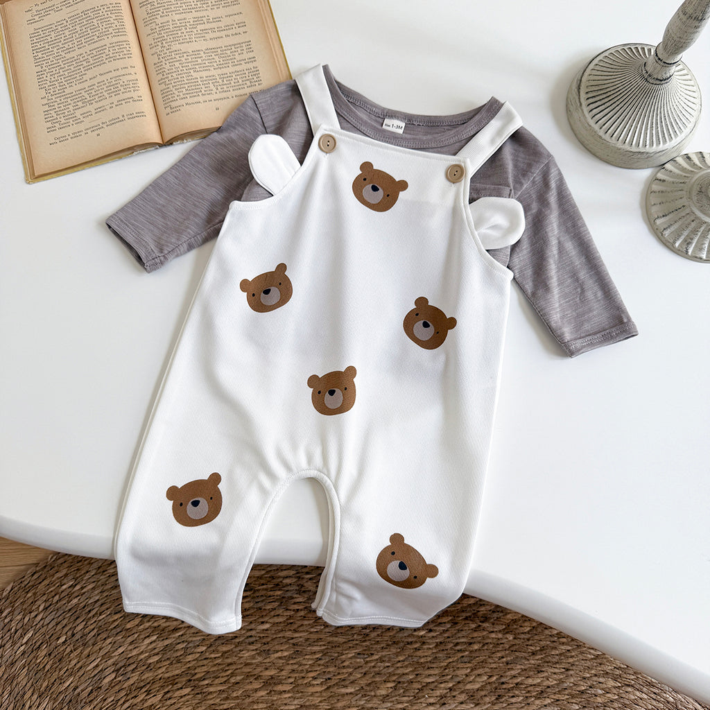 Baby Bear Print Suspender Overalls Casual Spring Autumn Romper 0-18 Months Old
