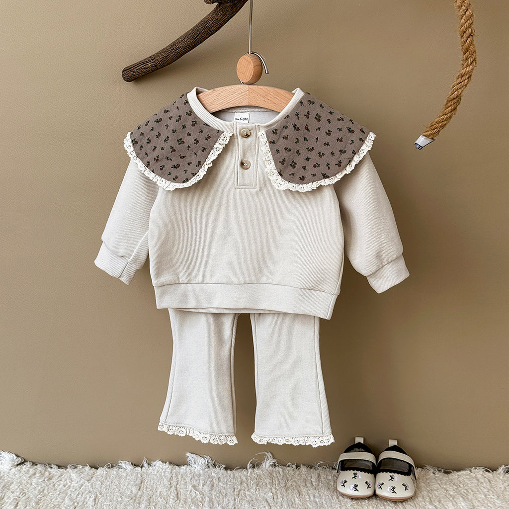 Baby Girl Floral Collar Long Sleeve Top and Pants Set Spring Autumn 0-3 Years Old