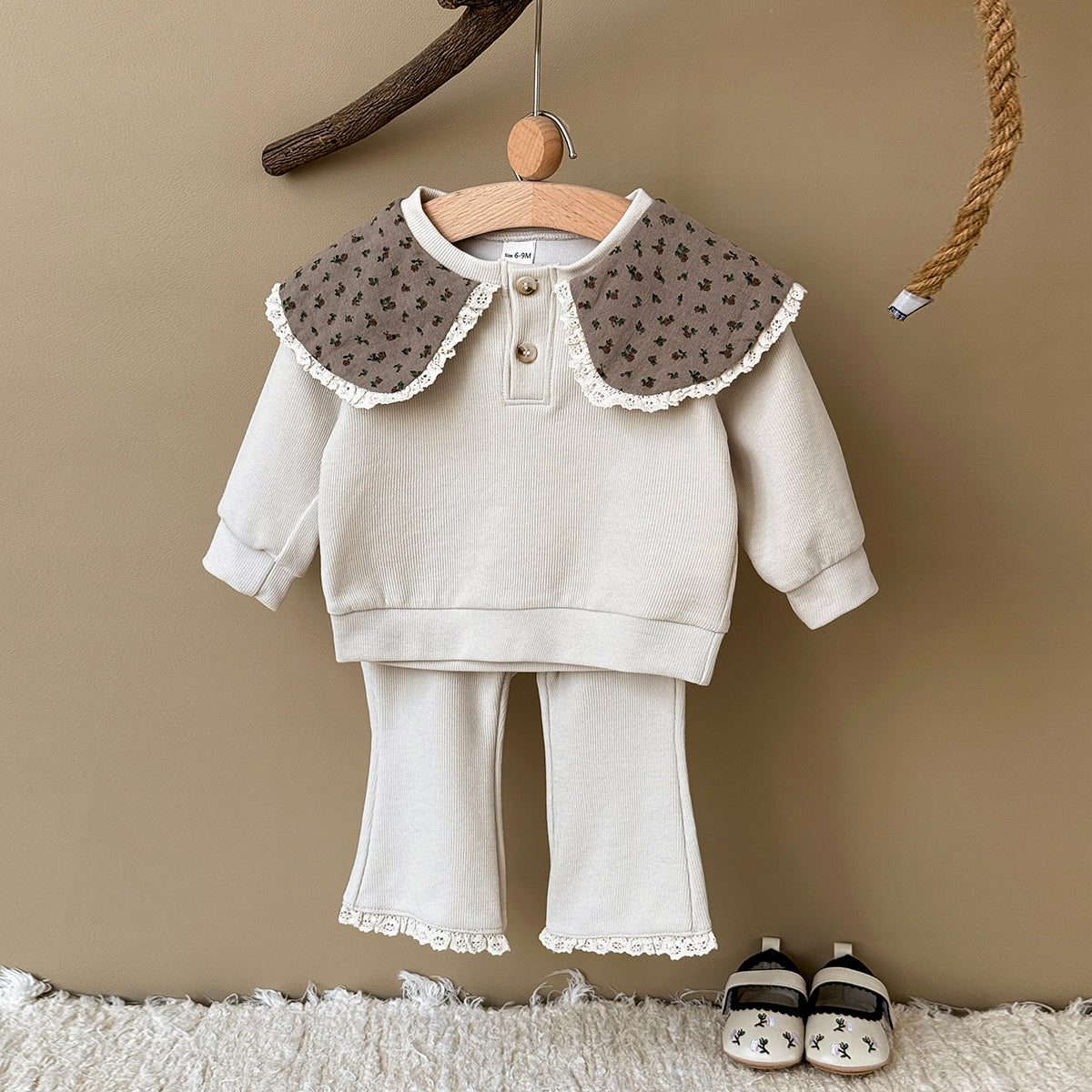 Baby Girl Floral Collar Long Sleeve Top and Pants Set Spring Autumn 0-3 Years Old