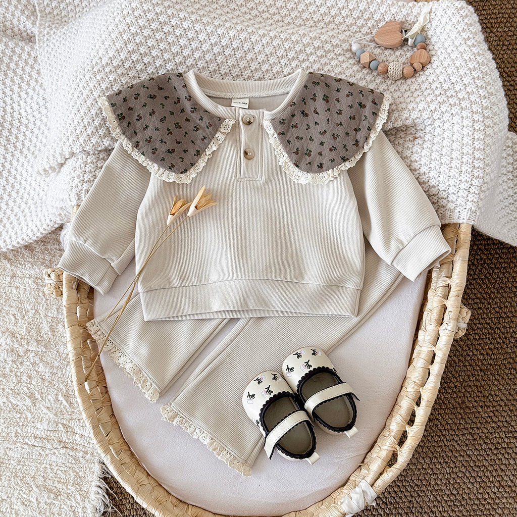 Baby Girl Floral Collar Long Sleeve Top and Pants Set Spring Autumn 0-3 Years Old