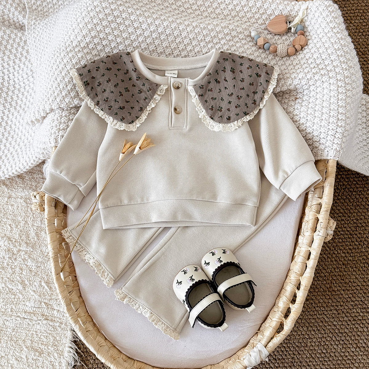 Baby Girl Floral Collar Long Sleeve Top and Pants Set Spring Autumn 0-3 Years Old