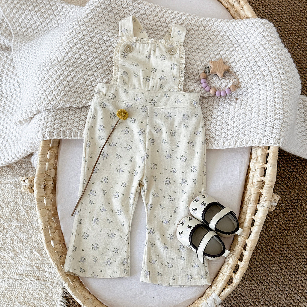 Baby Girl Floral Print Suspender Overalls Casual Spring Autumn Pants 0-3 Years Old