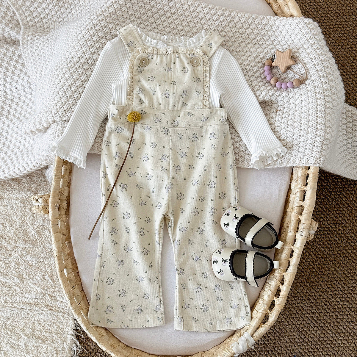 Baby Girl Floral Print Suspender Overalls Casual Spring Autumn Pants 0-3 Years Old