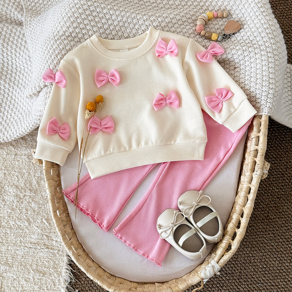 Baby Girl Bow Print Long Sleeve Top and Pants Set Spring Autumn 0-3 Years Old