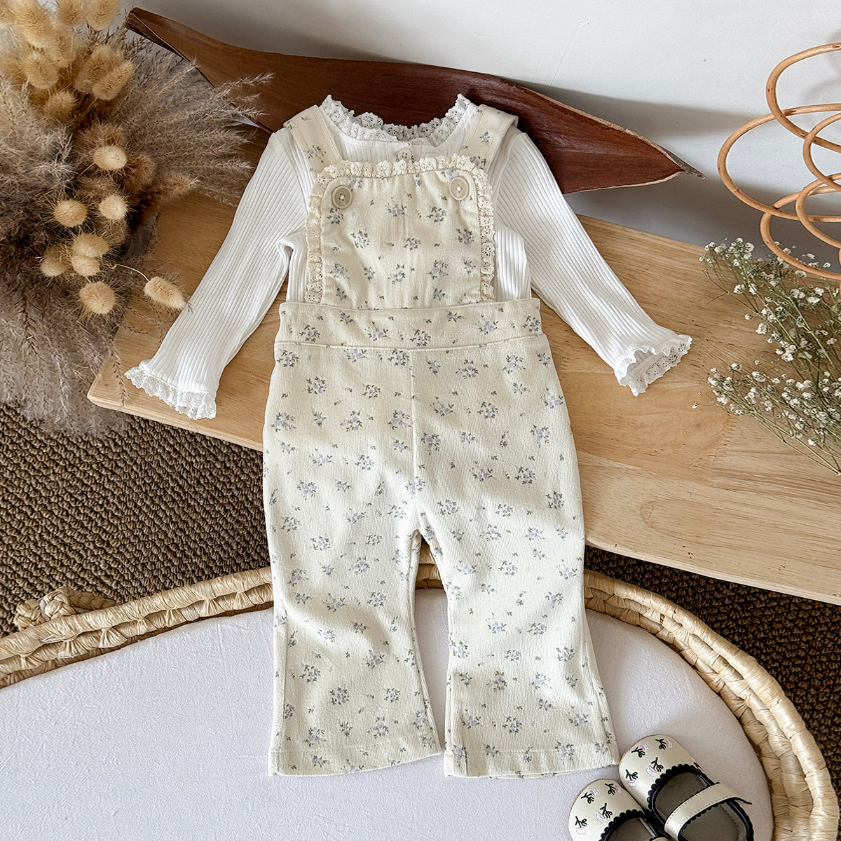 Baby Girl Floral Print Suspender Overalls Casual Spring Autumn Pants 0-3 Years Old