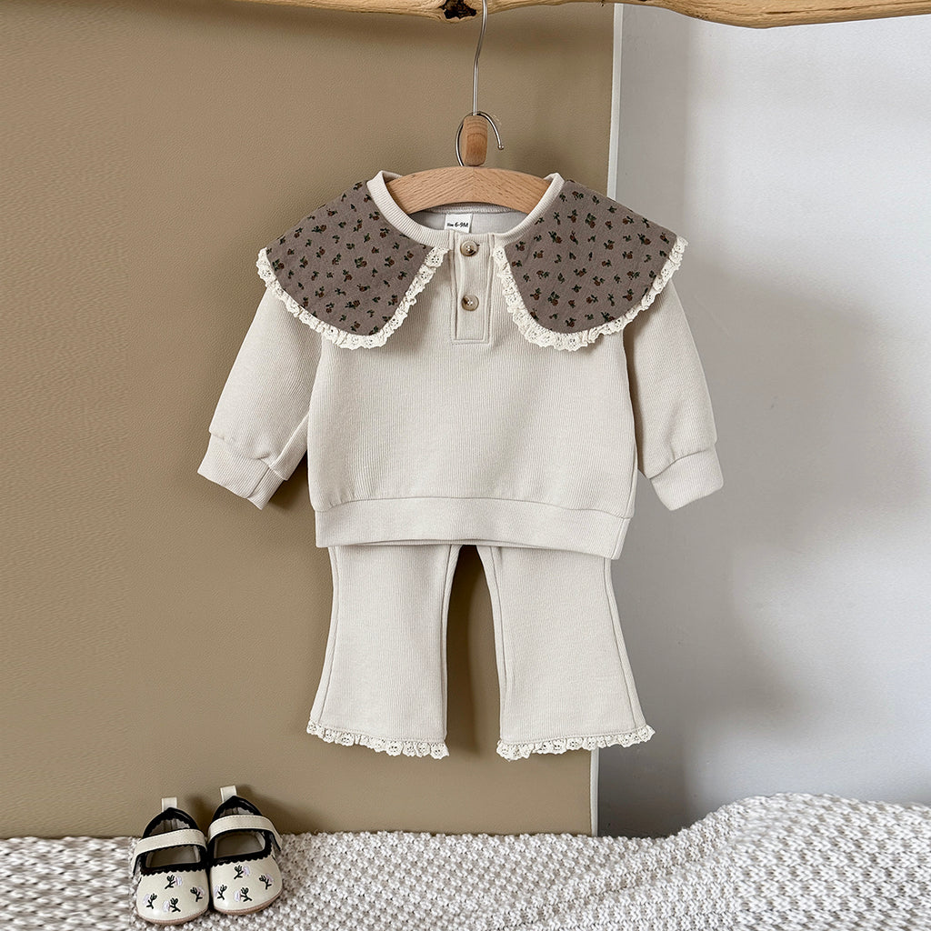 Baby Girl Floral Collar Long Sleeve Top and Pants Set Spring Autumn 0-3 Years Old