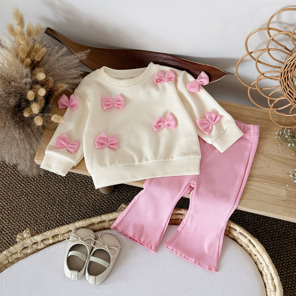 Baby Girl Bow Print Long Sleeve Top and Pants Set Spring Autumn 0-3 Years Old