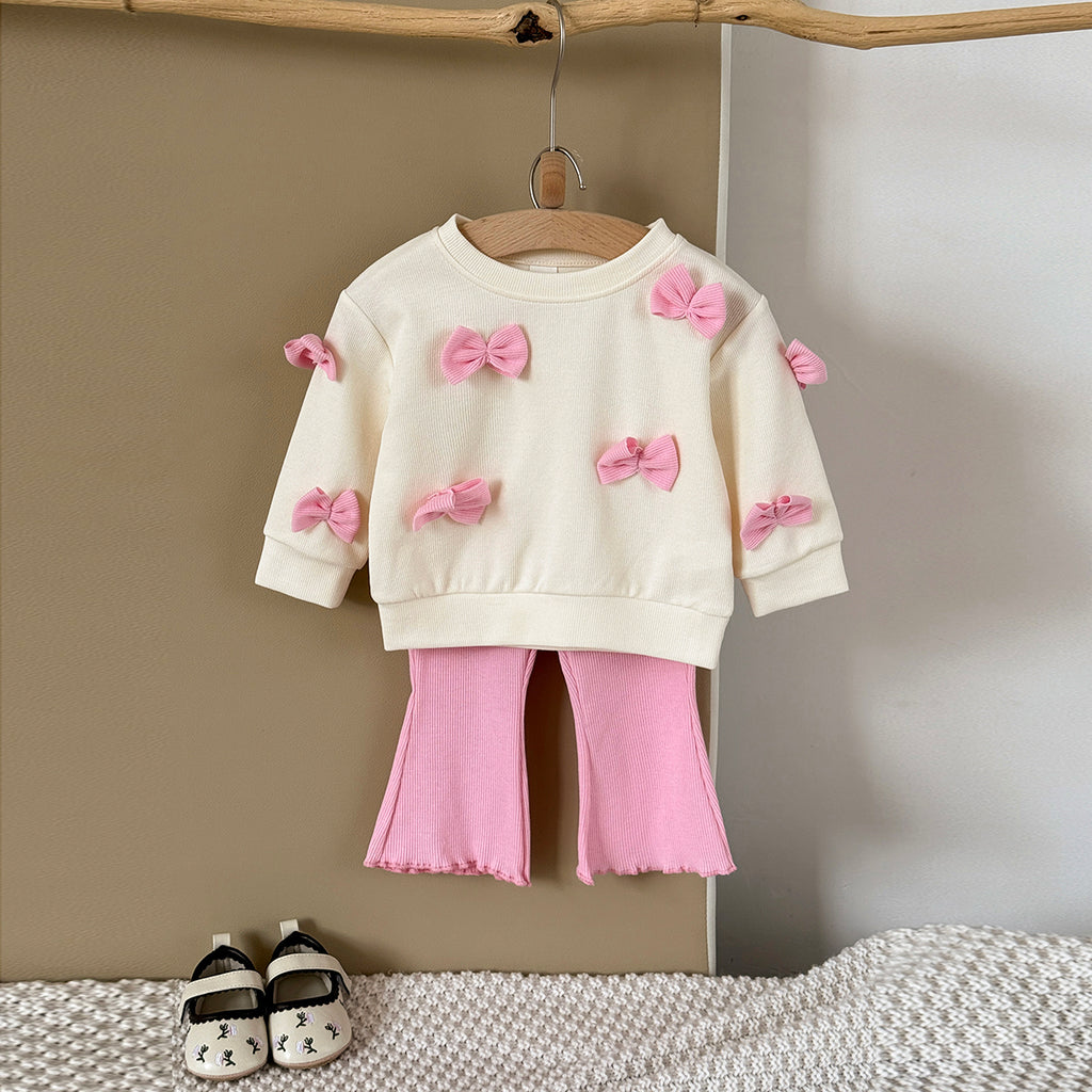 Baby Girl Bow Print Long Sleeve Top and Pants Set Spring Autumn 0-3 Years Old