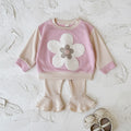 Baby Girl 3D Flower Embroidered Ribbed Long Sleeve Top and Ruffle Flared Pants Set Autumn 0-3 Years Old
