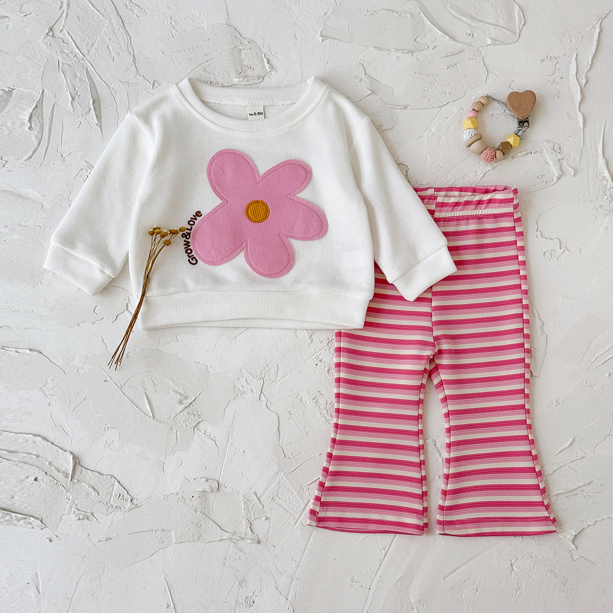 Baby Girl Applique Embroidered Long Sleeve Top and Pants Set Spring Autumn 0-3 Years Old