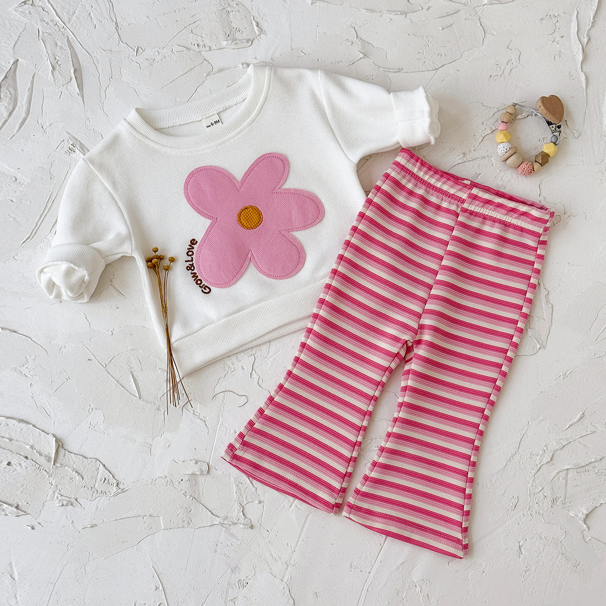 Baby Girl Applique Embroidered Long Sleeve Top and Pants Set Spring Autumn 0-3 Years Old