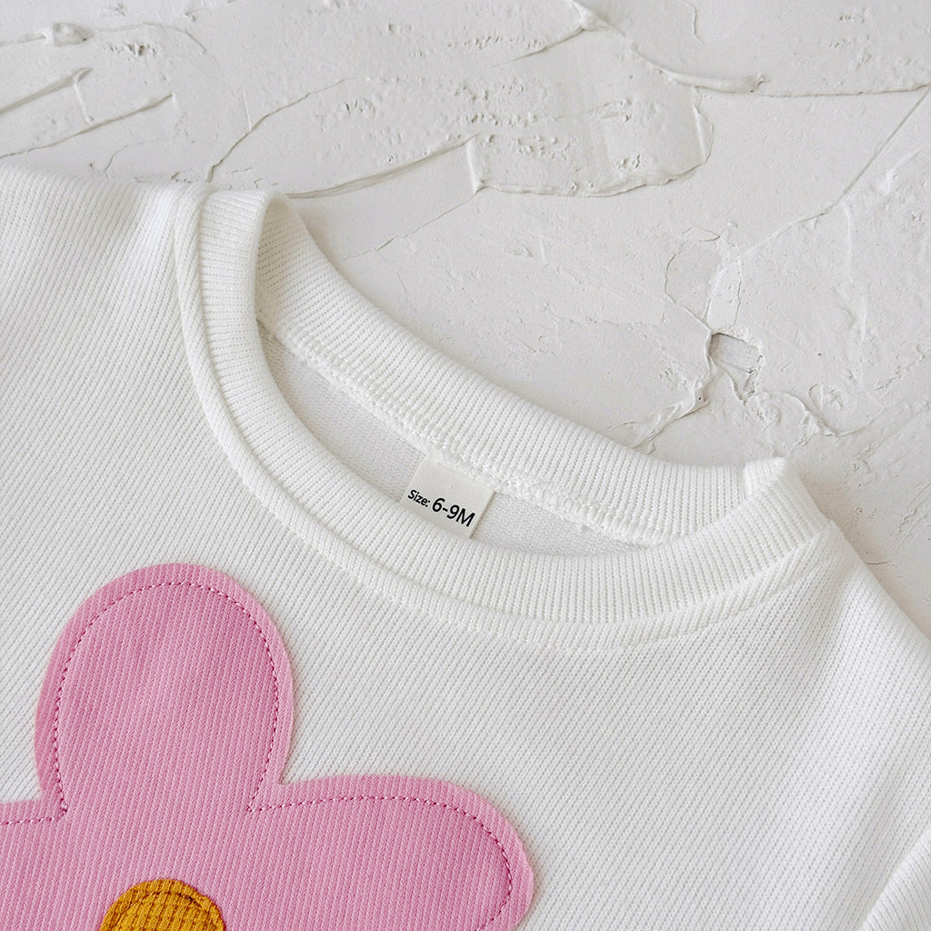 Baby Girl Applique Embroidered Long Sleeve Top and Pants Set Spring Autumn 0-3 Years Old