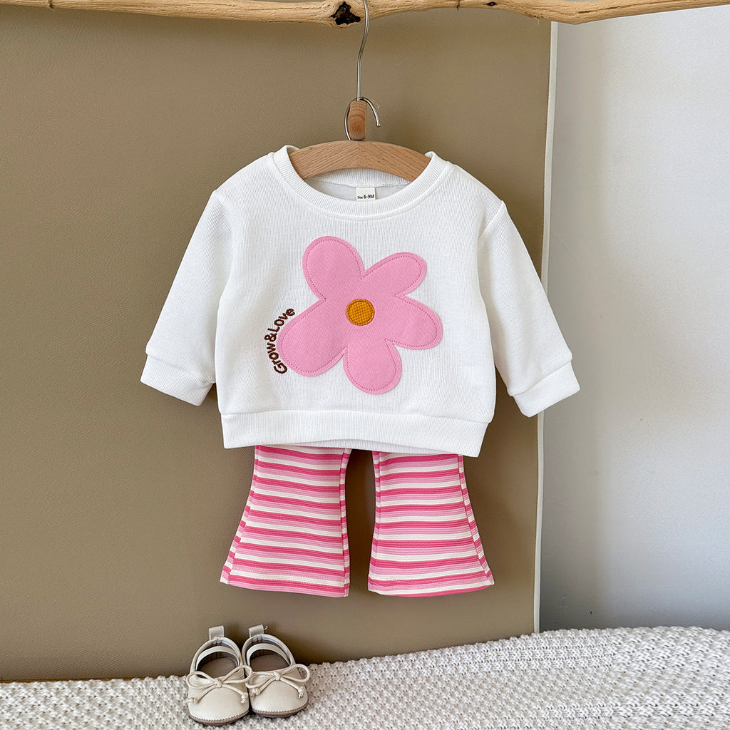 Baby Girl Applique Embroidered Long Sleeve Top and Pants Set Spring Autumn 0-3 Years Old