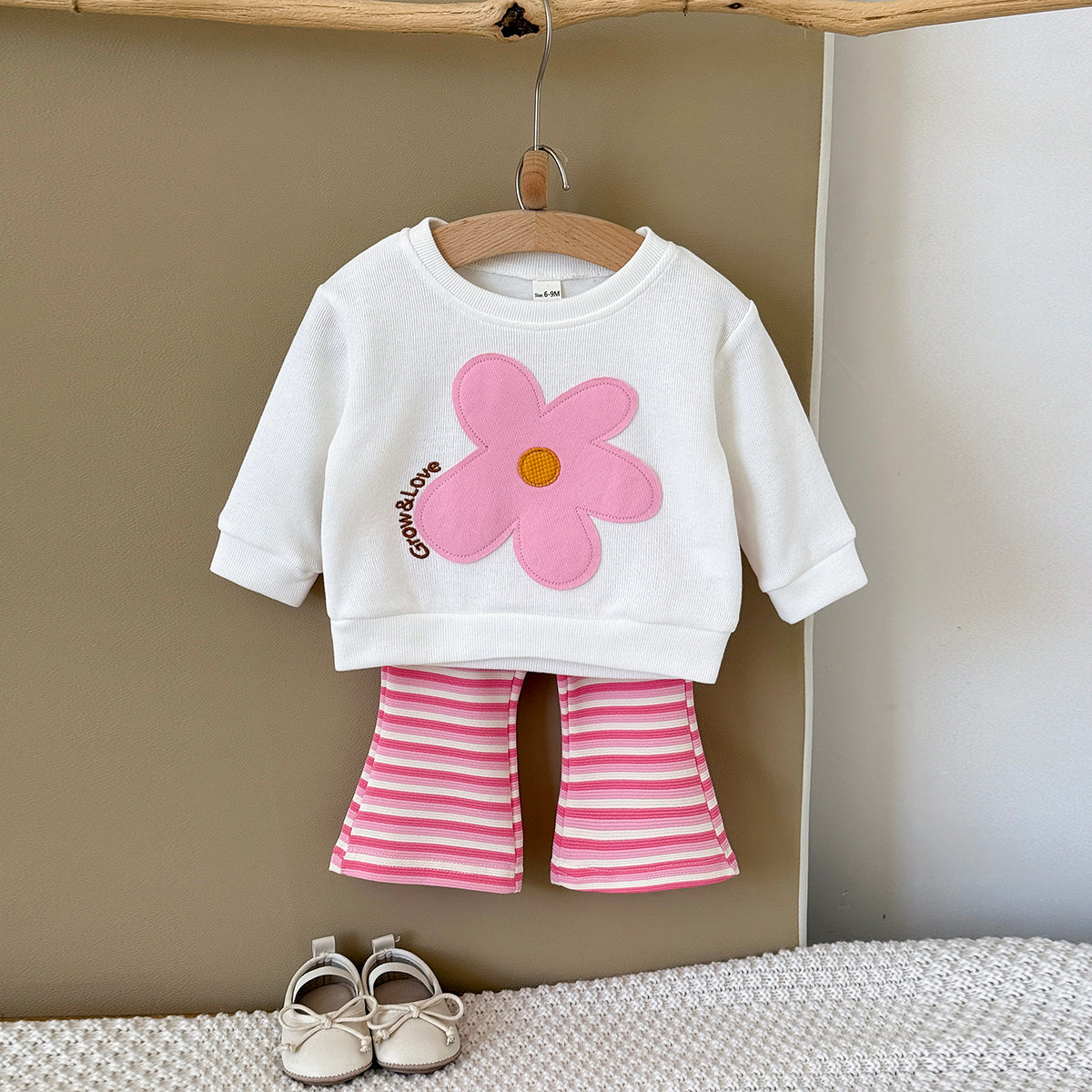 Baby Girl Applique Embroidered Long Sleeve Top and Pants Set Spring Autumn 0-3 Years Old