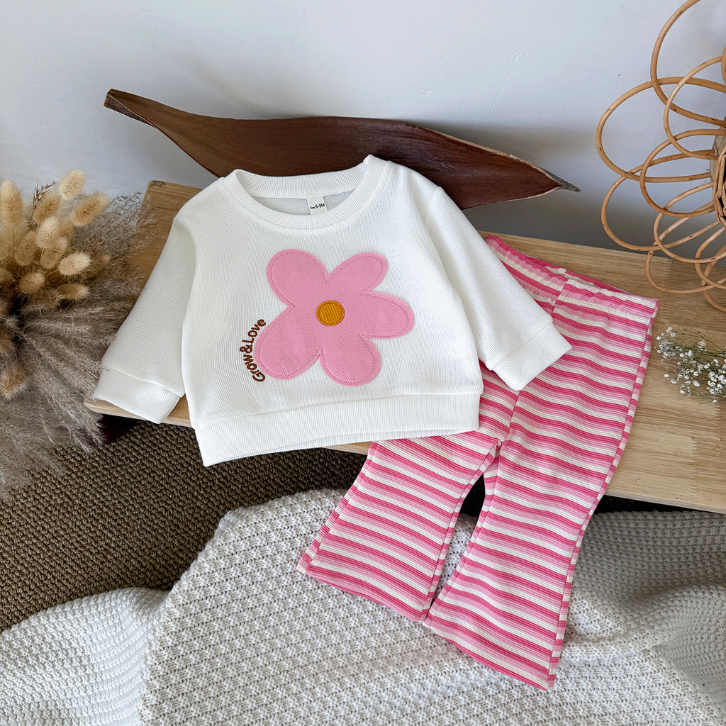 Baby Girl Applique Embroidered Long Sleeve Top and Pants Set Spring Autumn 0-3 Years Old