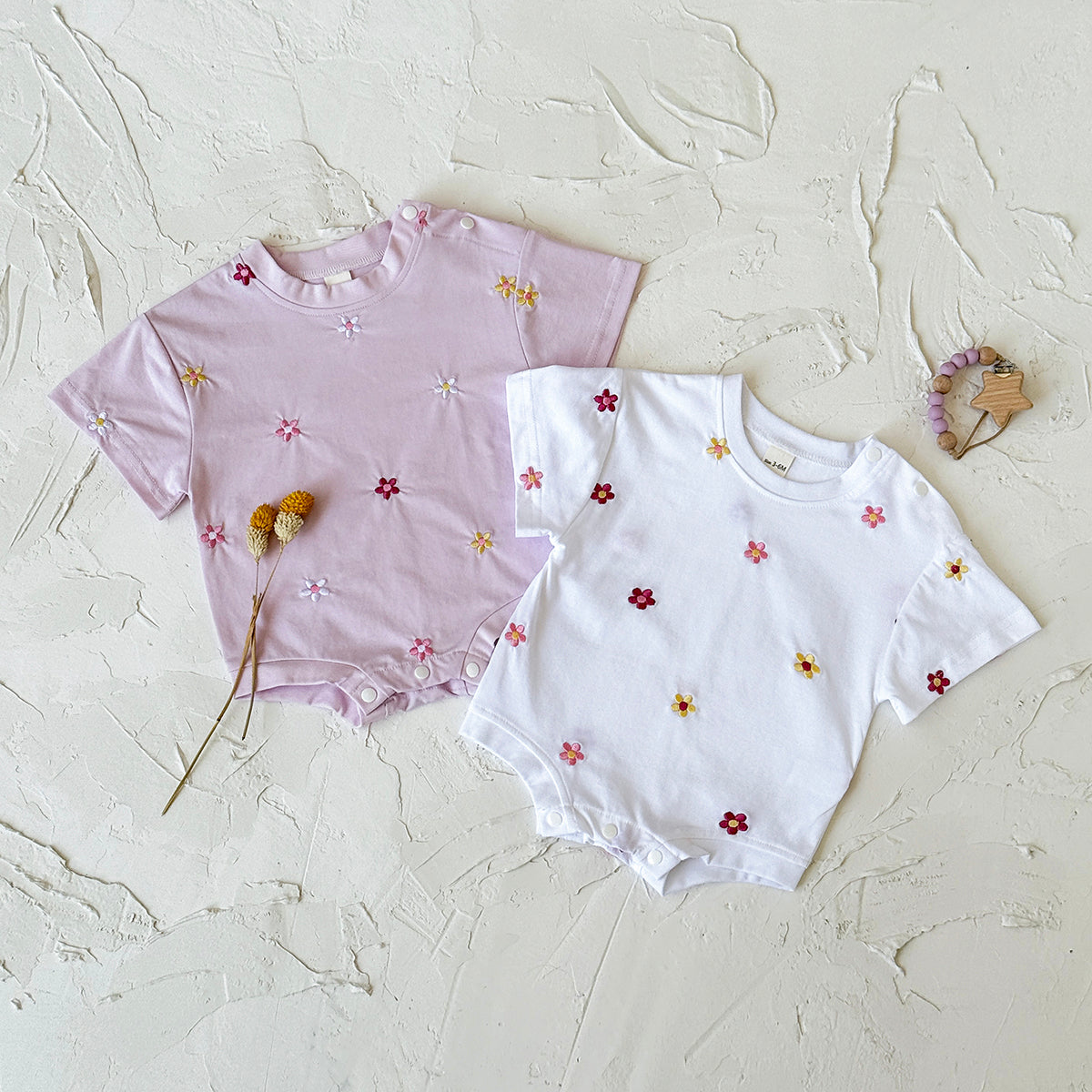 Summer Floral Short Sleeve Romper for Baby Girls