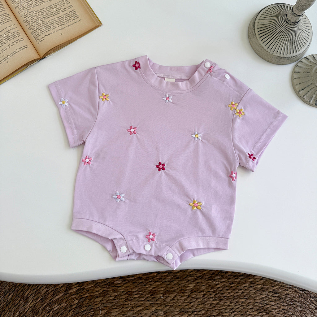Summer Floral Short Sleeve Romper for Baby Girls