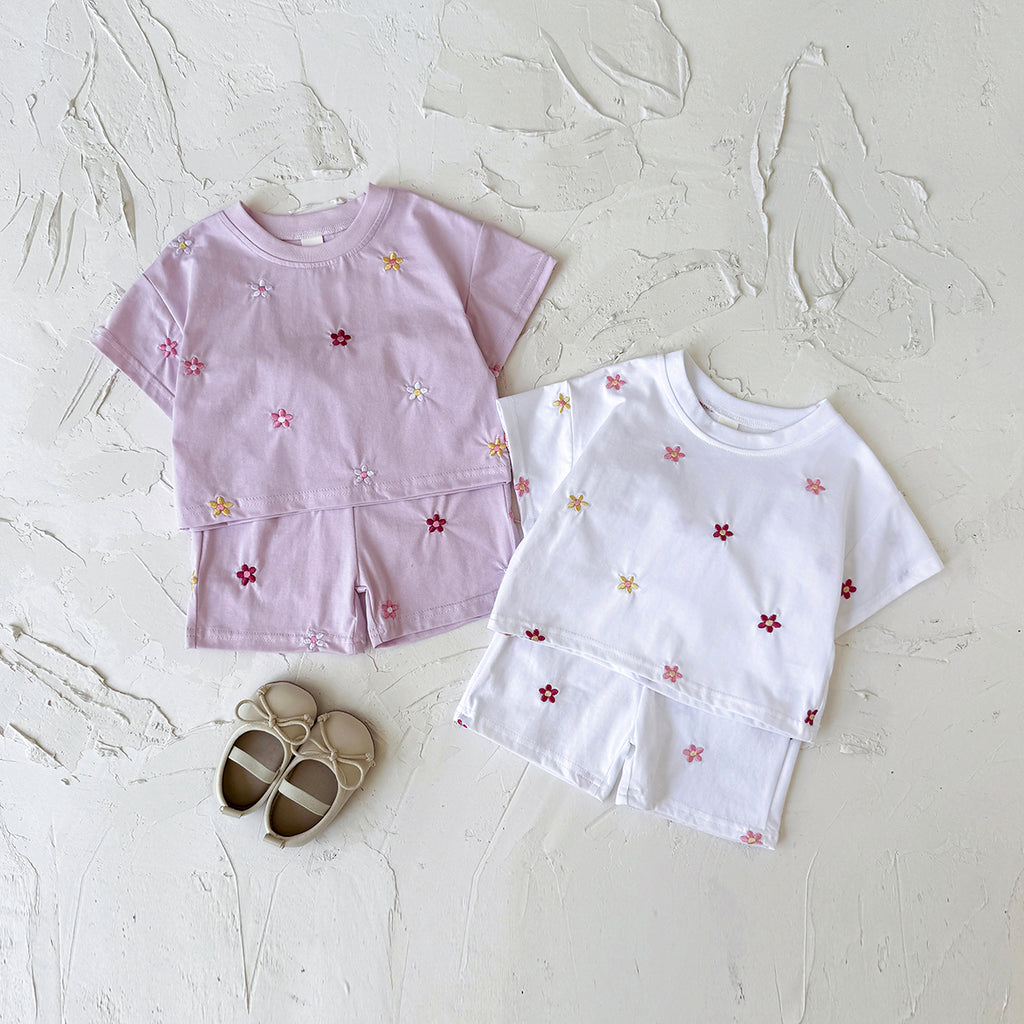 Summer Floral Short Sleeve Set for Baby Girls