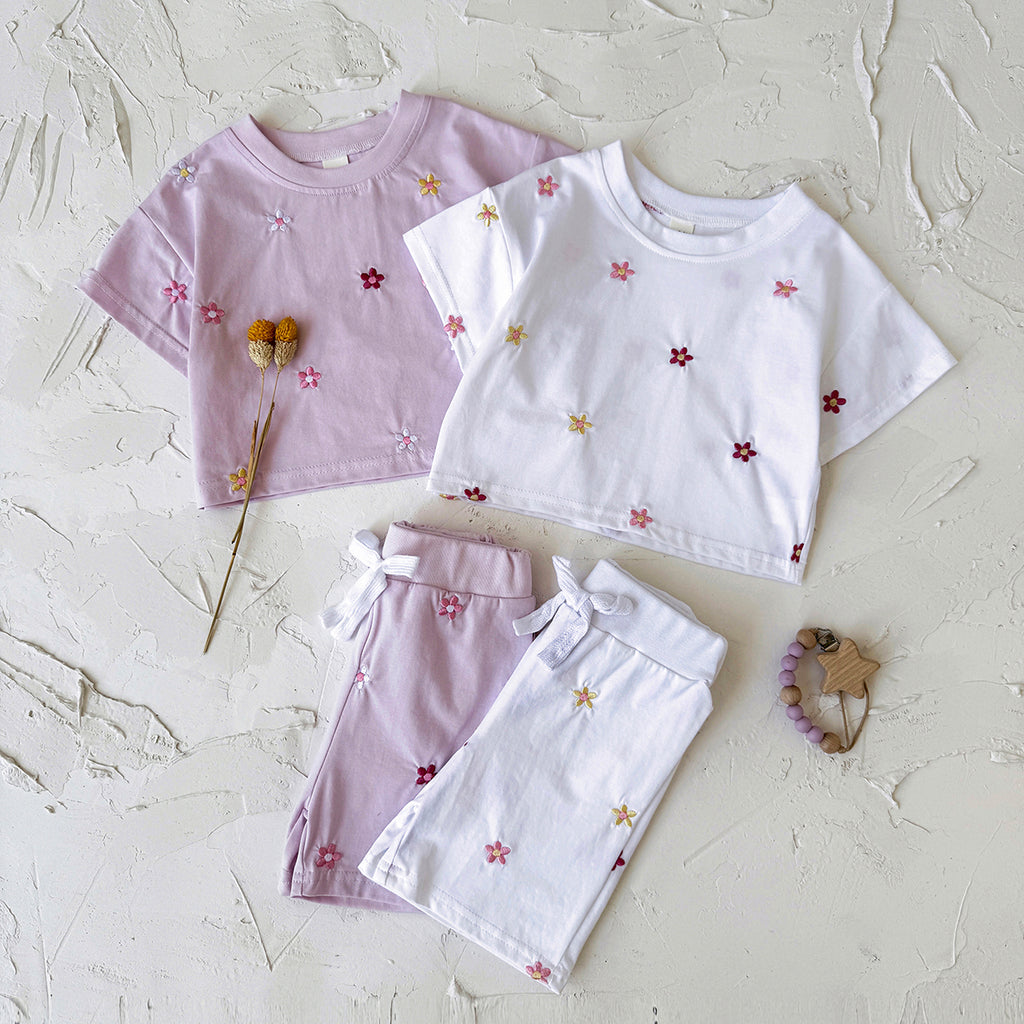 Summer Floral Short Sleeve Set for Baby Girls