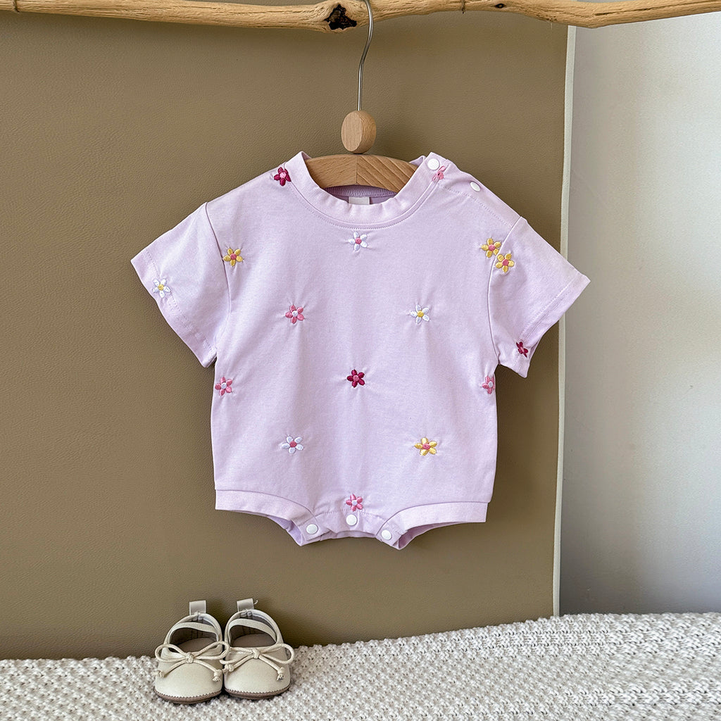 Summer Floral Short Sleeve Romper for Baby Girls