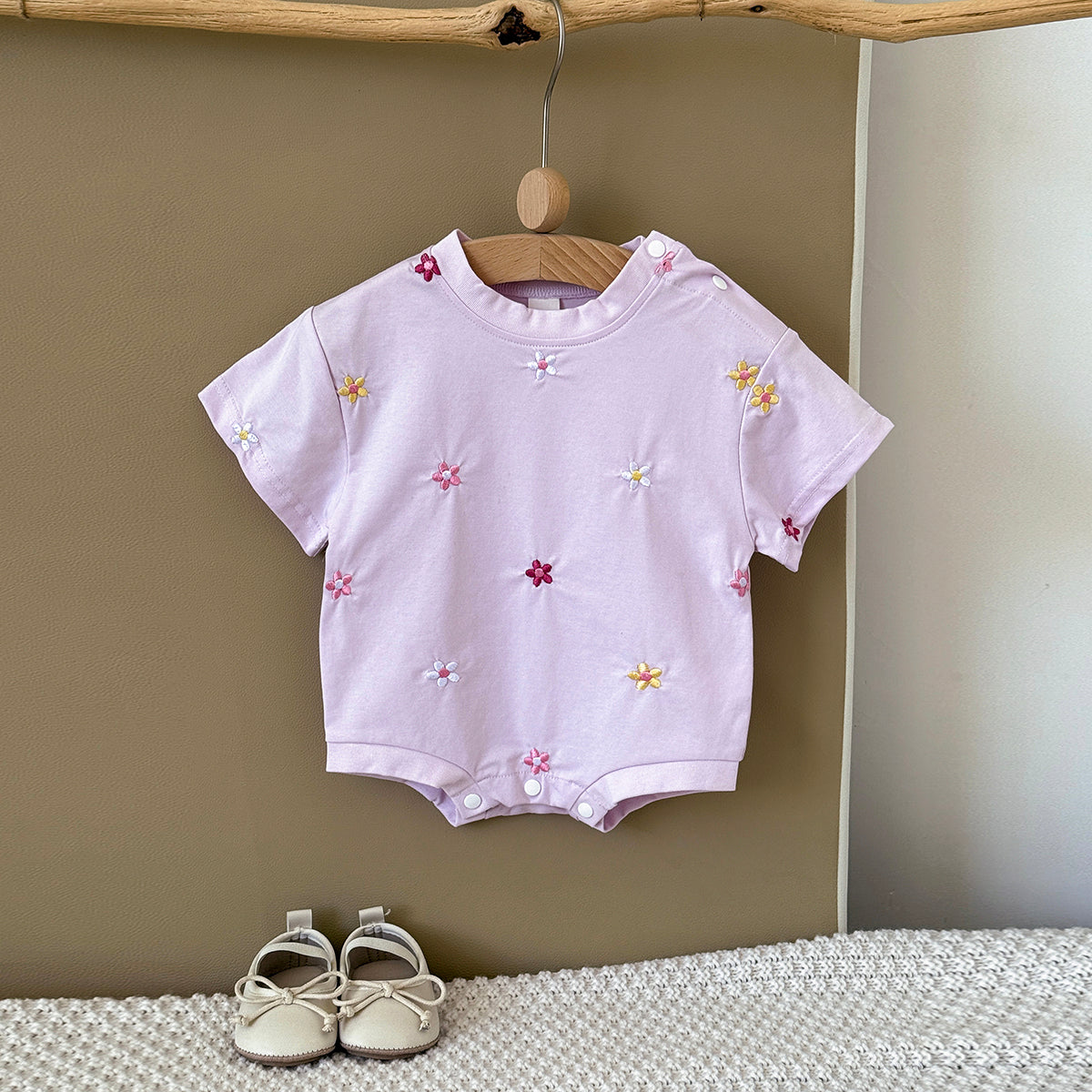 Summer Floral Short Sleeve Romper for Baby Girls