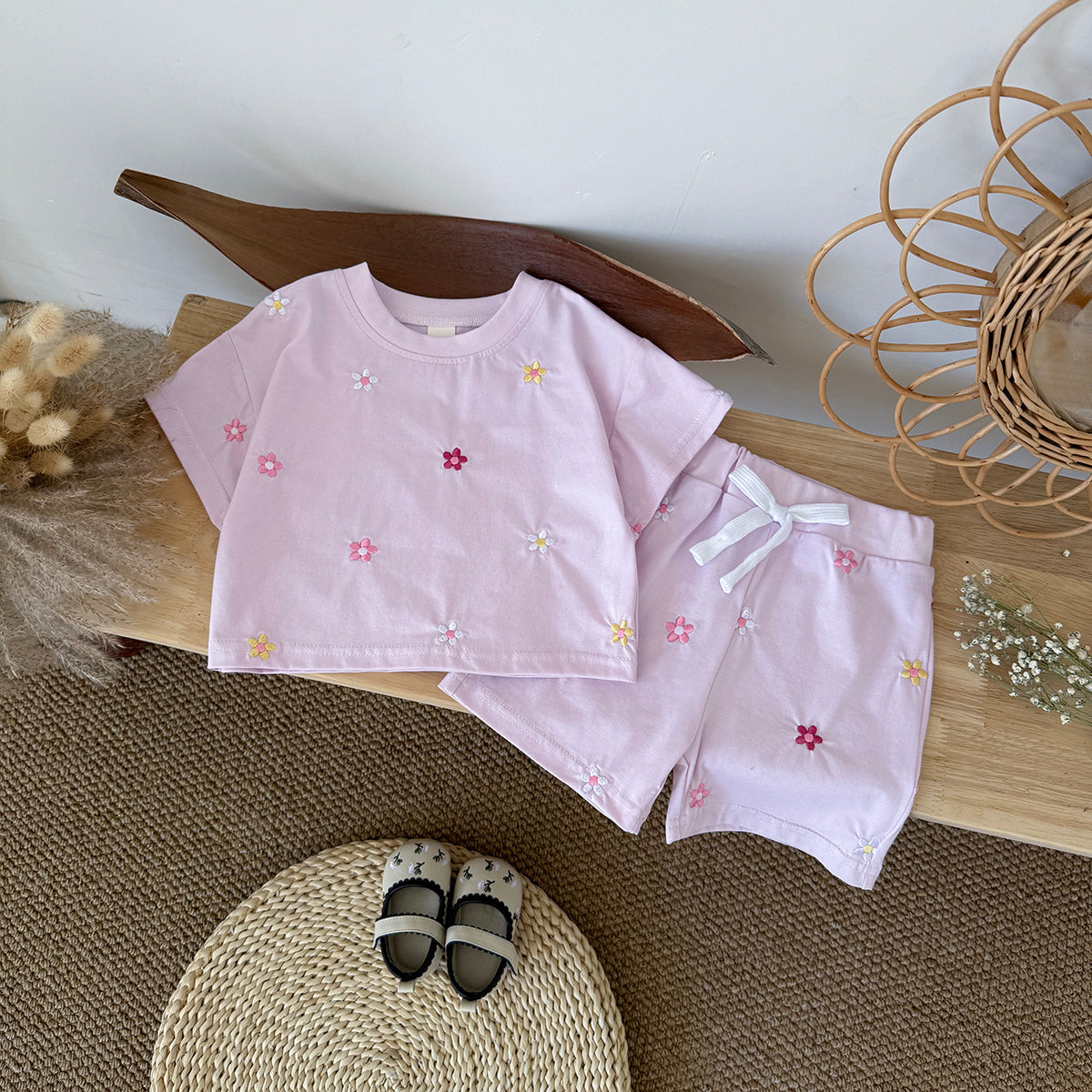 Summer Floral Short Sleeve Set for Baby Girls