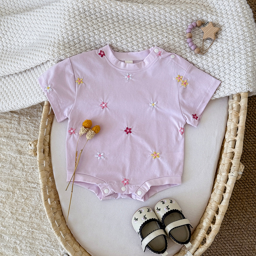 Summer Floral Short Sleeve Romper for Baby Girls