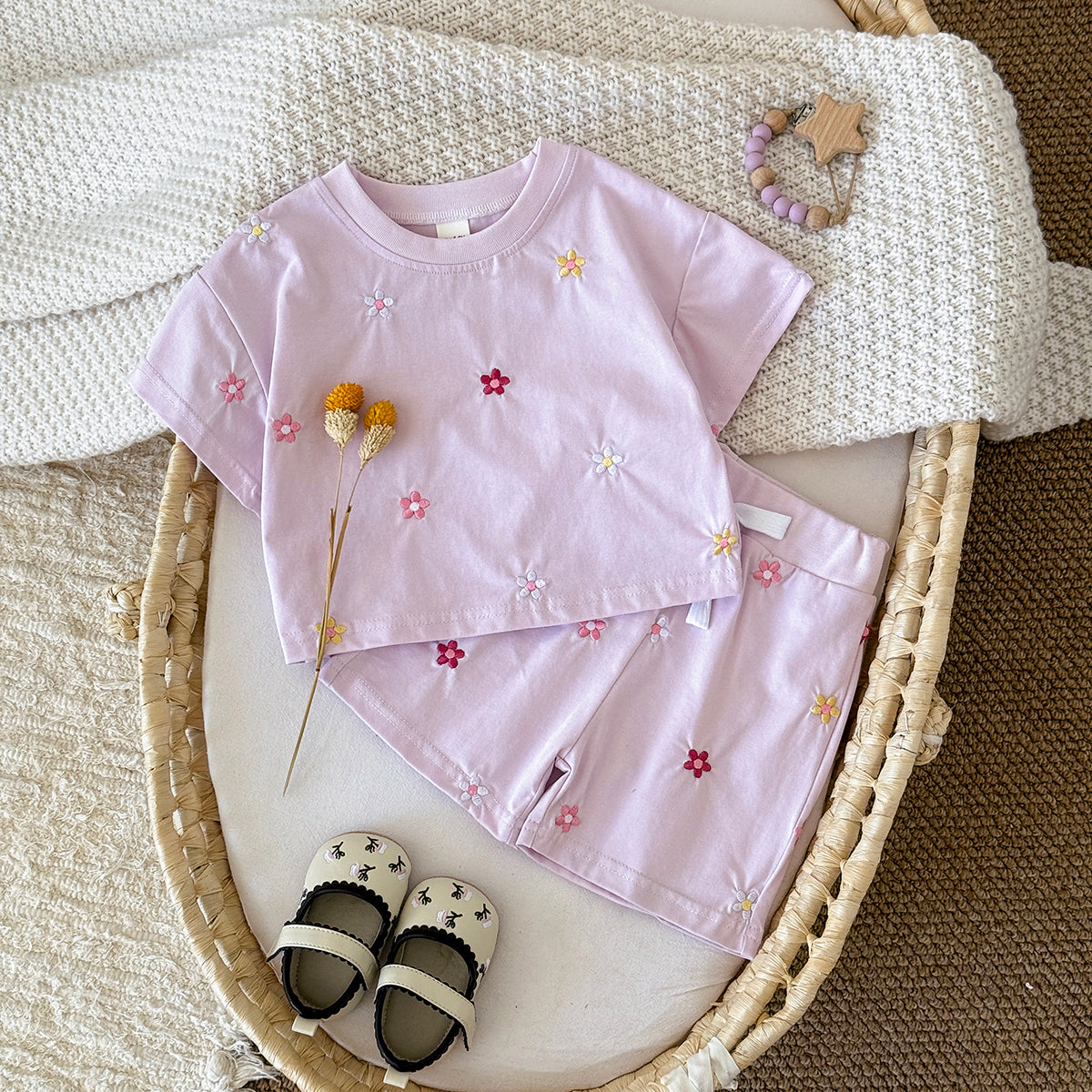 Summer Floral Short Sleeve Set for Baby Girls