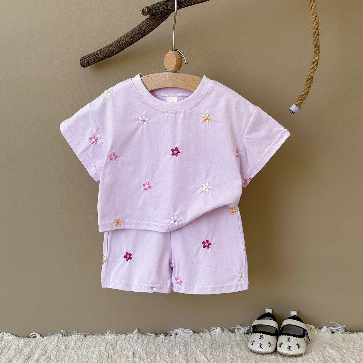 Summer Floral Short Sleeve Set for Baby Girls