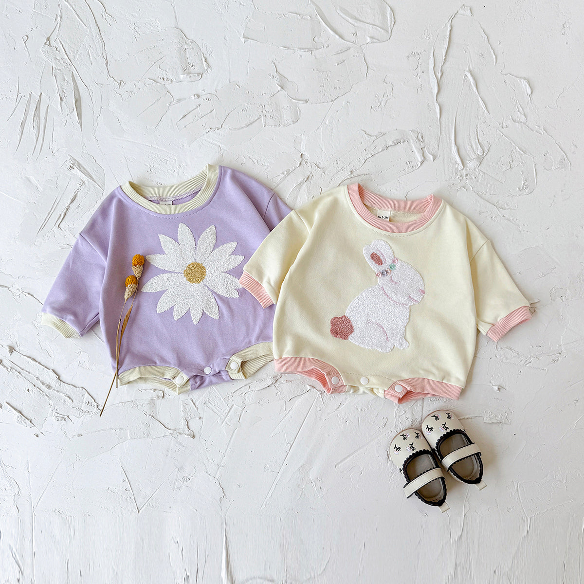 Baby Rabbit Flower Embroidered Cotton Blend Triangle Romper Spring Autumn 0-18 Months Old