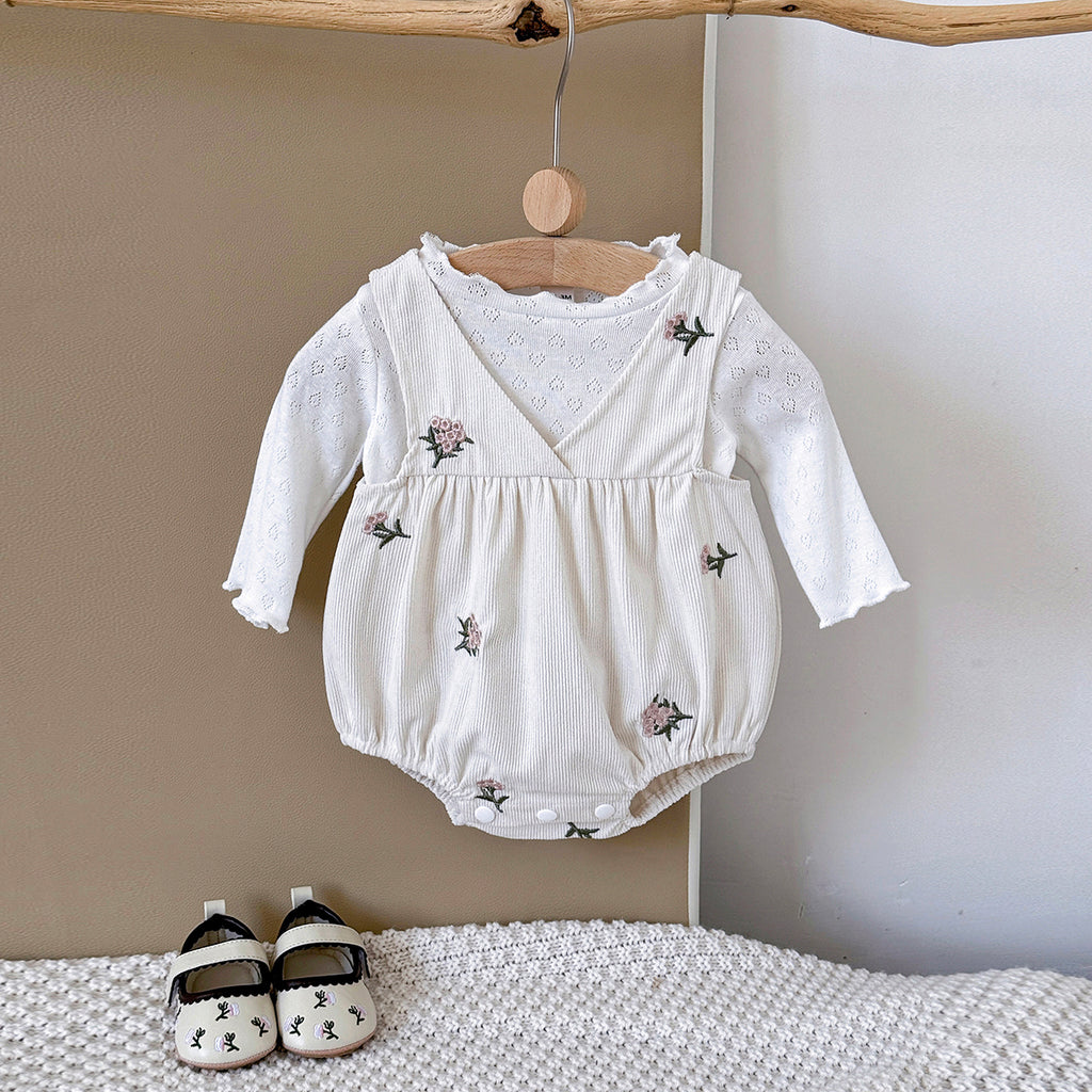 Baby Floral Embroidered Romper and Pants Set Spring Autumn 1-18 Months Old