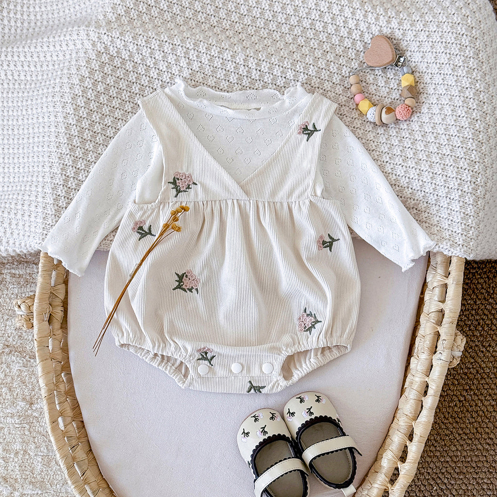 Baby Floral Embroidered Romper and Pants Set Spring Autumn 1-18 Months Old