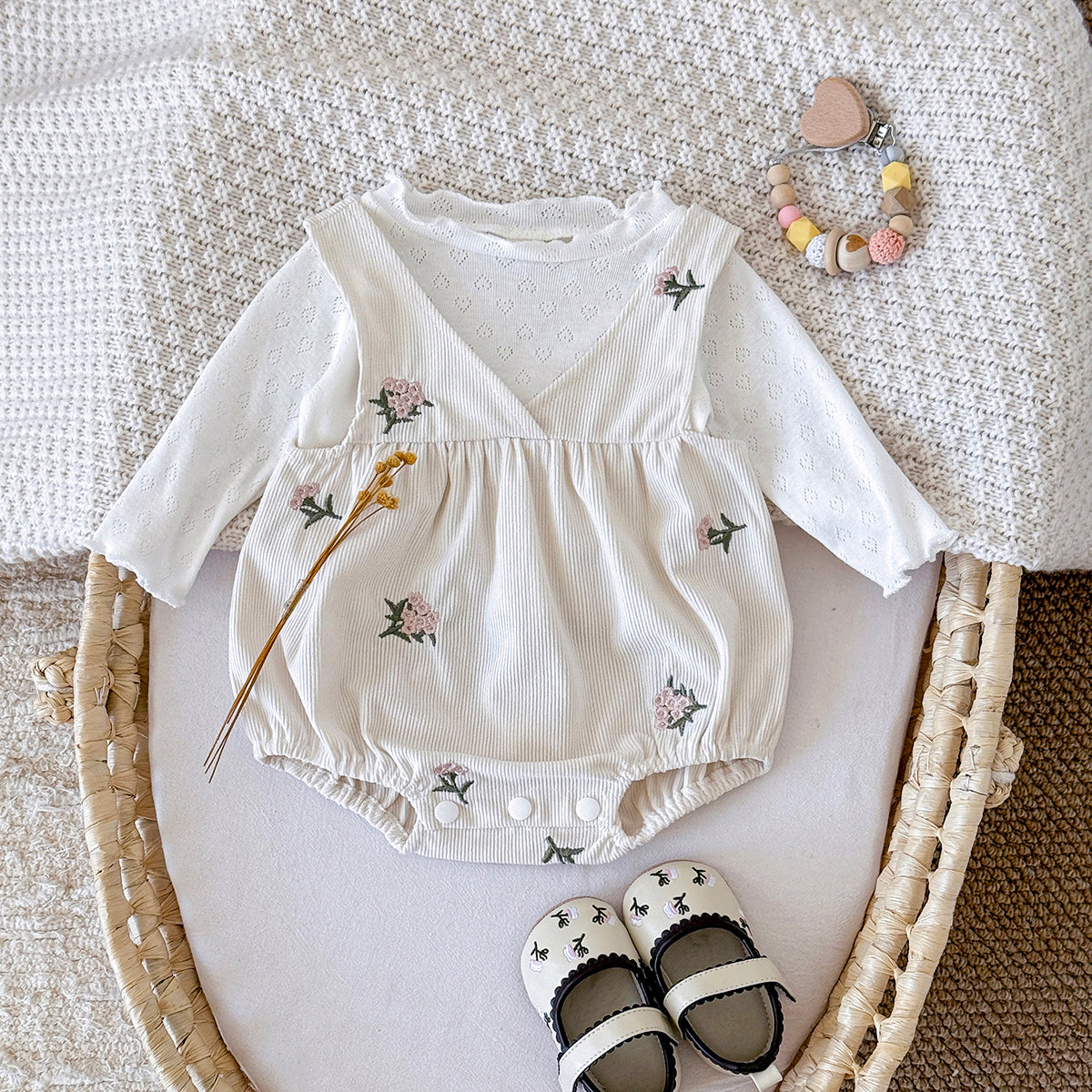 Baby Floral Embroidered Romper and Pants Set Spring Autumn 1-18 Months Old