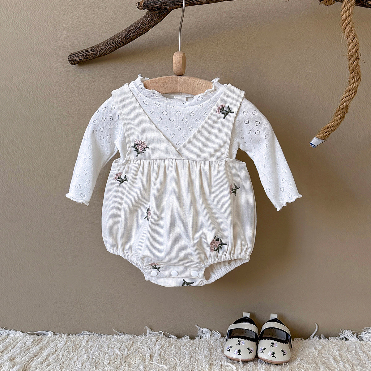 Baby Floral Embroidered Romper and Pants Set Spring Autumn 1-18 Months Old