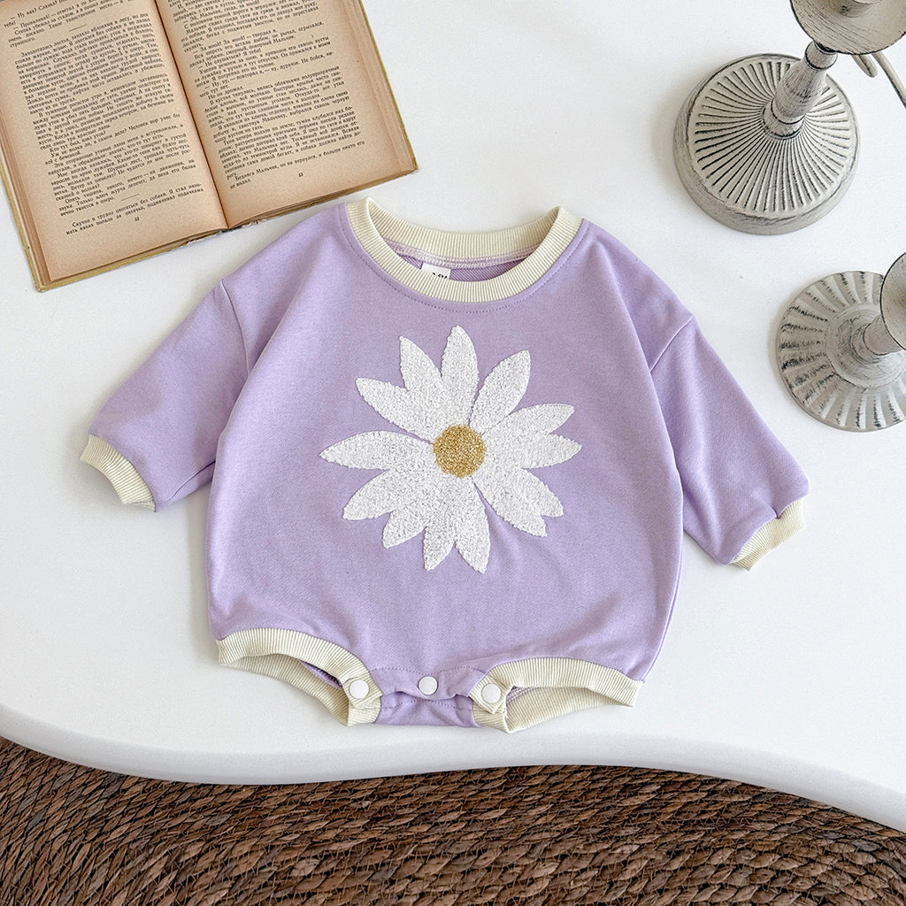 Baby Rabbit Flower Embroidered Cotton Blend Triangle Romper Spring Autumn 0-18 Months Old